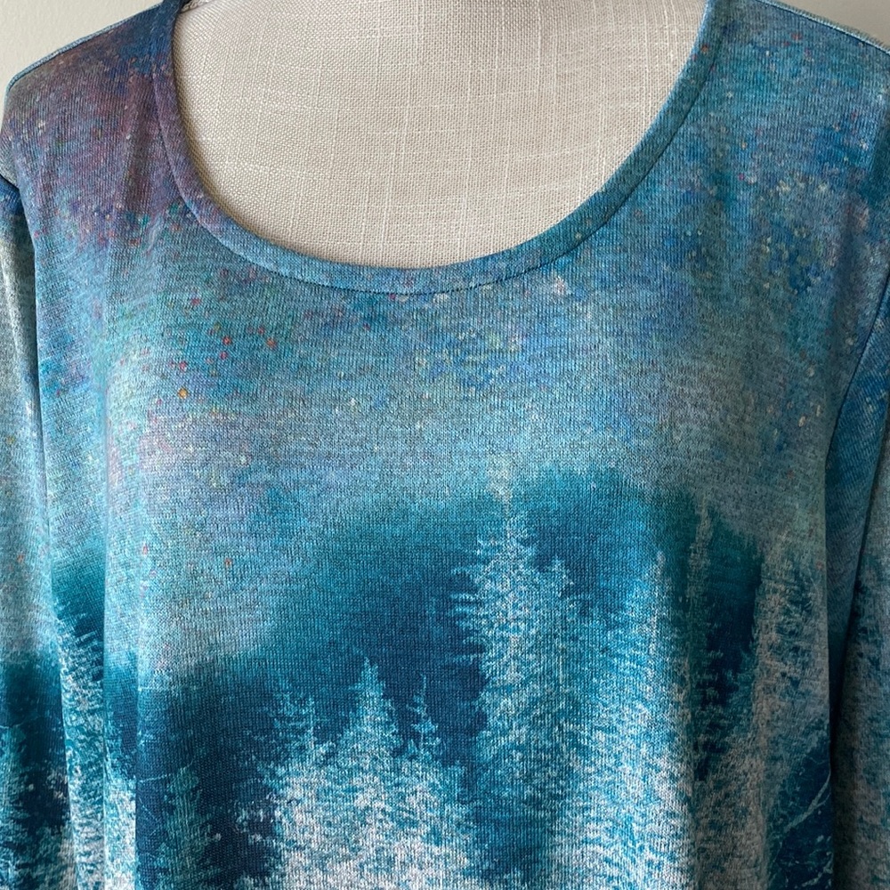 NWT CJ Banks Long Sleeve Top   Crew Neck   Polyester  Gray/Teal/Navy/Purple   2X